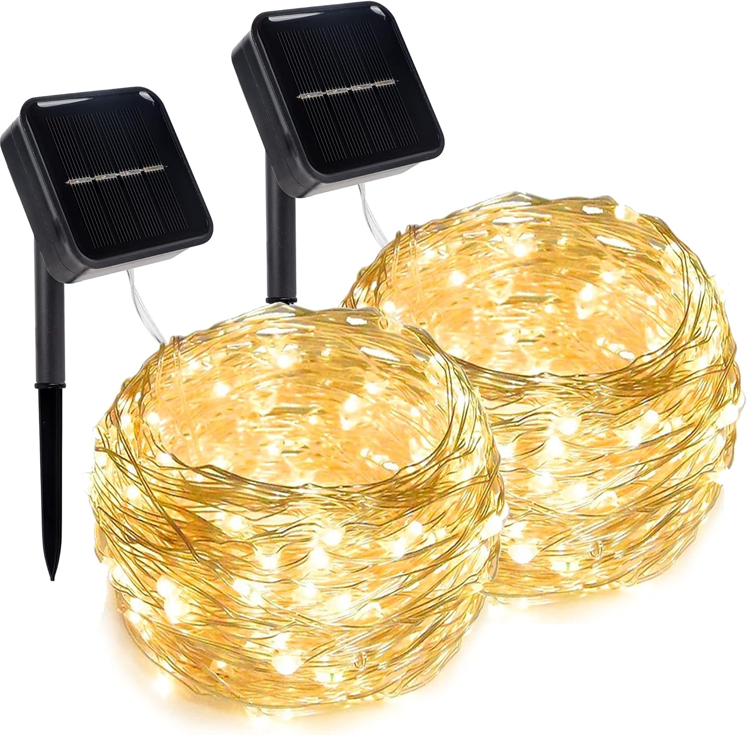Twinkle Star 2/4 Pack Outdoor Solar String Lights, 39.4 FT 120 LED Solar Powered Decorative Fairy Lights with 8 Modes, Waterproof Black Wire Light for Thanksgiving Patio Yard Trees Party, Orange