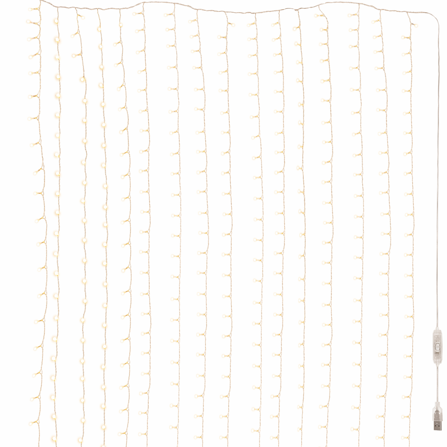 300 LED warm white window curtain string lights