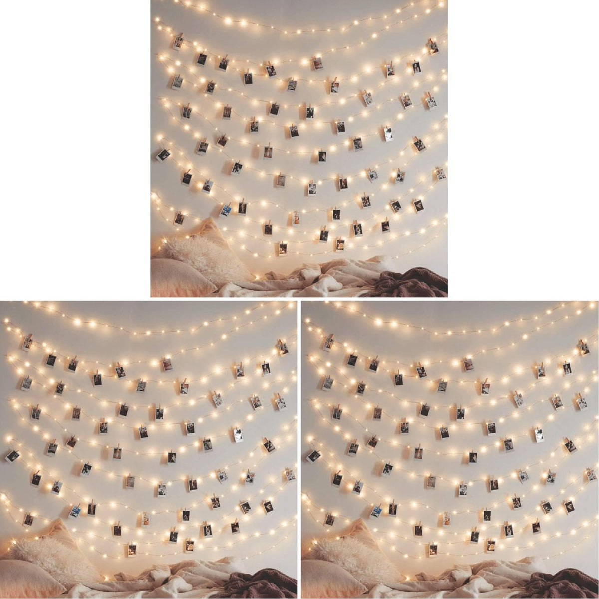 Twinkle Star 200 LED 66ft Copper String Lights, Warm White, Pack of 3