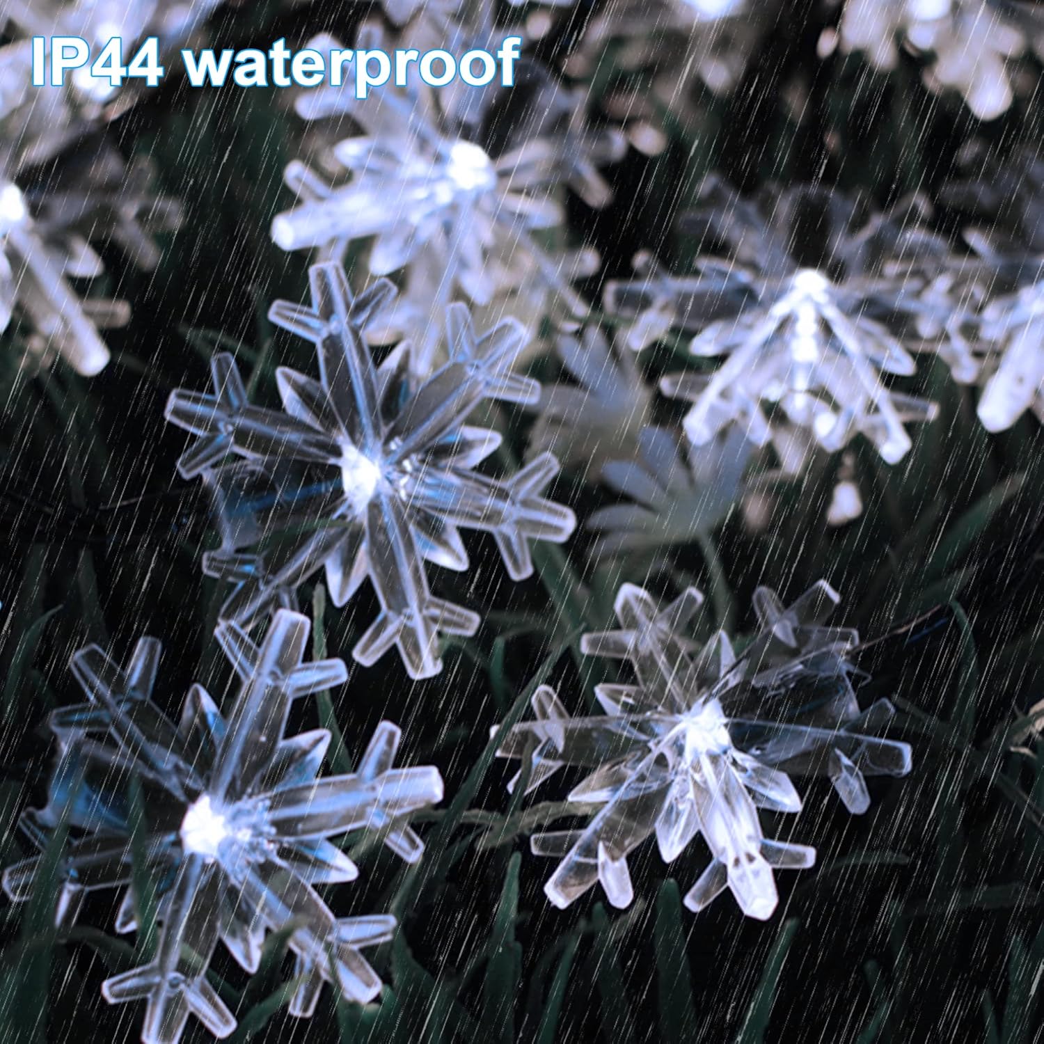 Twinkle Star Solar Snowflake String Lights, 100 LED 33 FT Outdoor Christmas Fairy Lights, 8 Lighting Modes & Waterproof for Holiday New Year Wedding Party, Xmas Tree, Garden Decor, Cool White