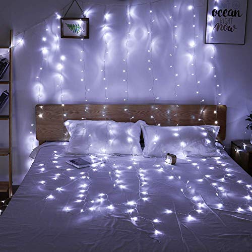 Twinkle Star 300 LED Window Fairy Curtain String Lights, 8 Modes Fairy Lights for Bedroom Wedding Party Home Garden Outdoor Indoor Wall Decorations, Cool White, 2 Pack - Twinkle Star