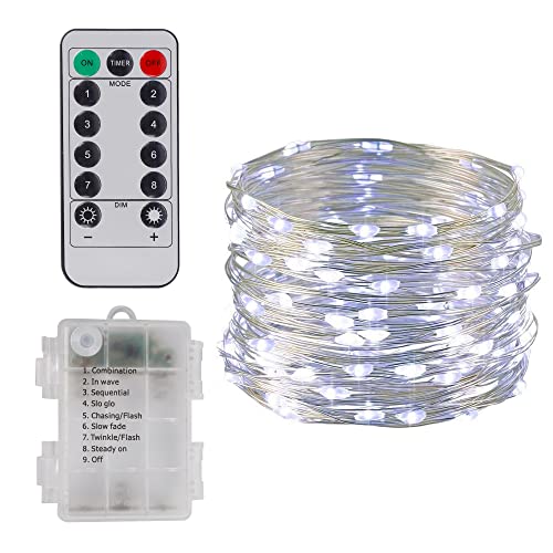 100 LED White Fairy String Lights - 33ft - Battery Operated - Waterpro
