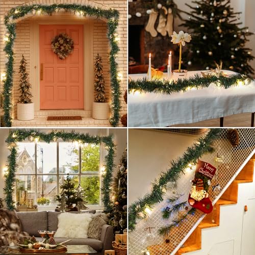Twinkle Star 15 ft Pre-lit Christmas Garland,Lighted Artificial Pine Garland with Plug in 35 Count Clear Incandescent Mini Lights, Perfect for Indoor/Outdoor Holiday Decorations - Twinkle Star