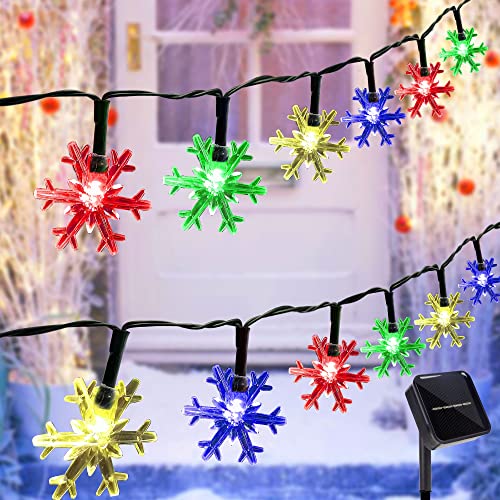 Twinkle Star Solar Snowflake String Lights, 100 LED 33 FT Outdoor Christmas Fairy Lights, 8 Lighting Modes & Waterproof for Holiday New Year Wedding Party, Xmas Tree, Garden Decor, Multicolor - Twinkle Star