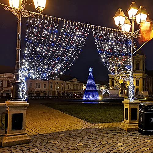 Twinkle Star Solar String Lights, 98FT 300 LED 8 Modes Solar Powered July 4th Patriotic White Wire Light Waterproof, Outdoor Indoor for Independence Day Garden Patio Yard Holiday Party, Red/B - Twinkle Star