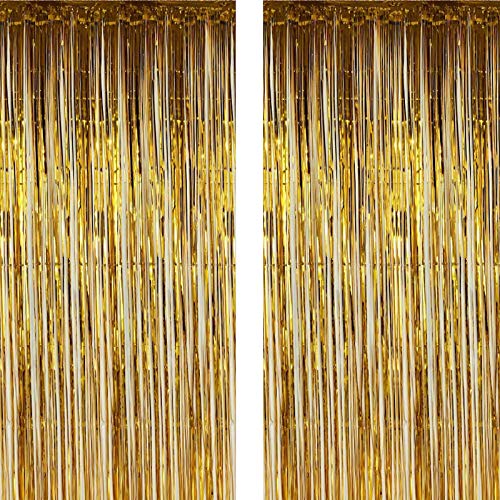 Twinkle Star 2 Pack Photo Booth Backdrop Metallic Tinsel Foil Fringe Curtains Environmental Background for Birthday Wedding Party Christmas Decorations (Gold) - Twinkle Star