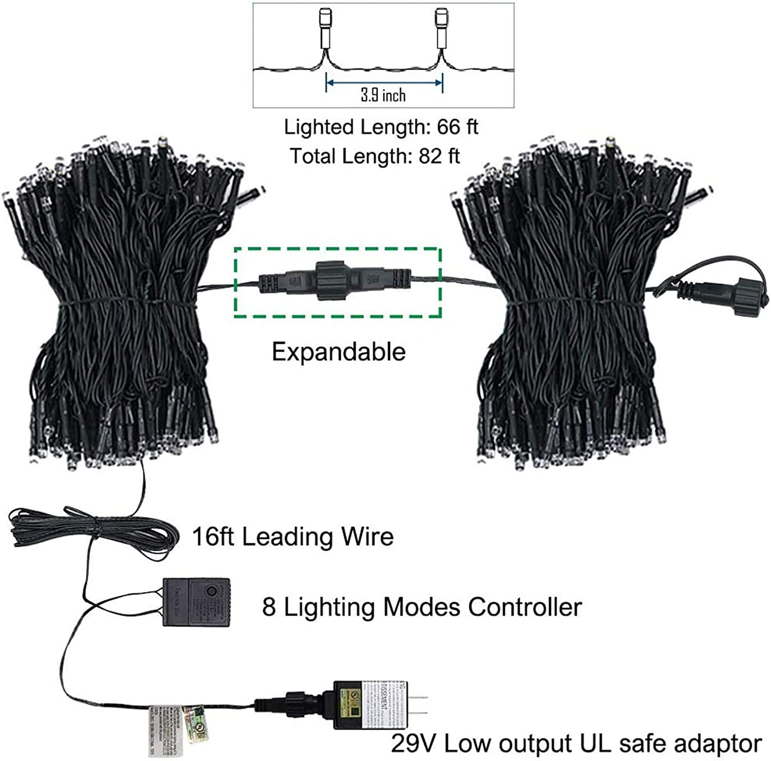 Twinkle Star 200 LED 66FT Christmas Fairy String Lights, St Patricks Day Lights with 8 Lighting Modes, Mini String Lights Plug in for Indoor Outdoor Halloween Garden Wedding Party Decoration, - Twinkle Star