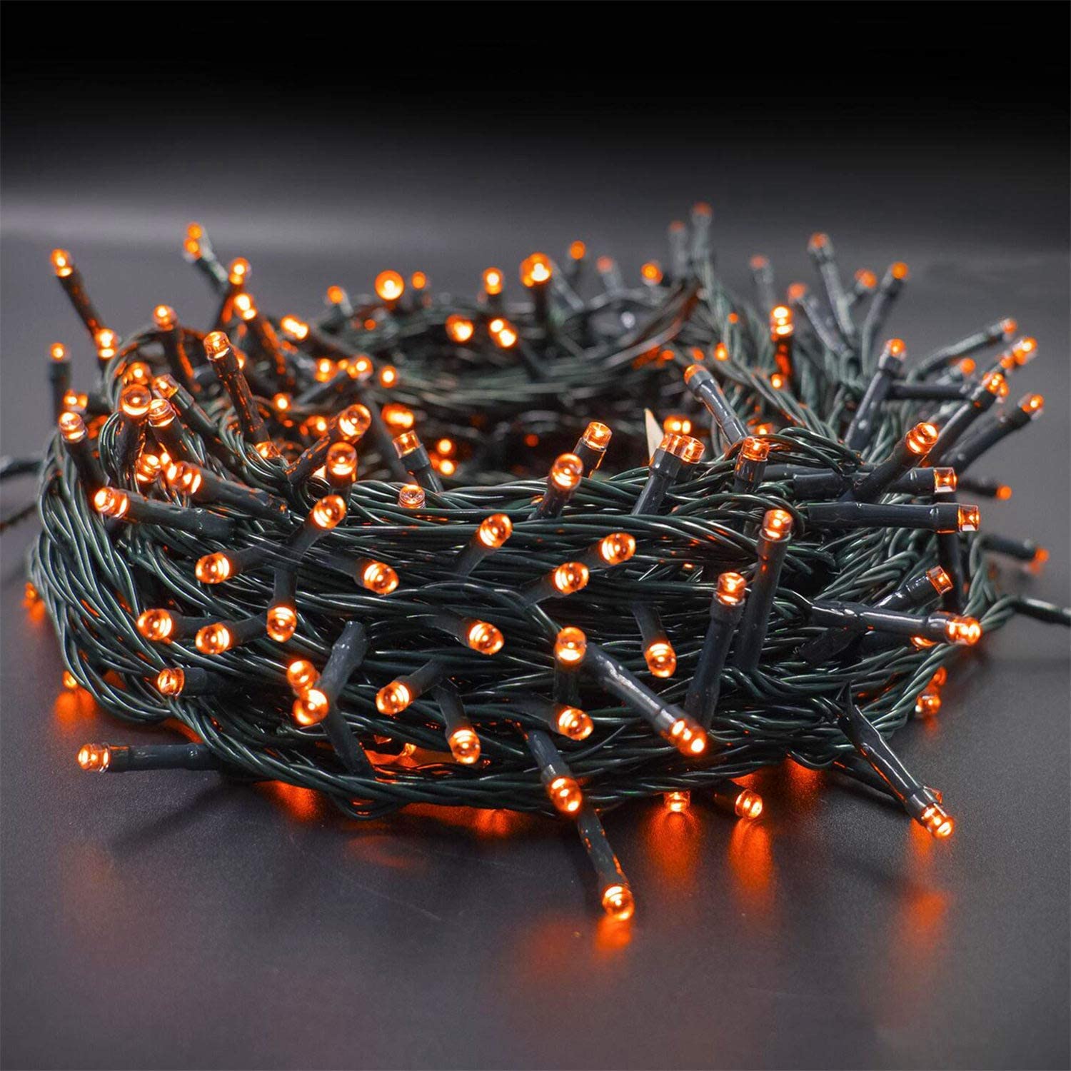 Twinkle Star 66ft 200 LED Halloween String Lights UL Safe Certified Outdoor Fairy Lights Plug in, Expandable Green Wire Clear Bulbs Mini Lights 8 Modes, Christmas Wedding Party Decoration, Or - Twinkle Star