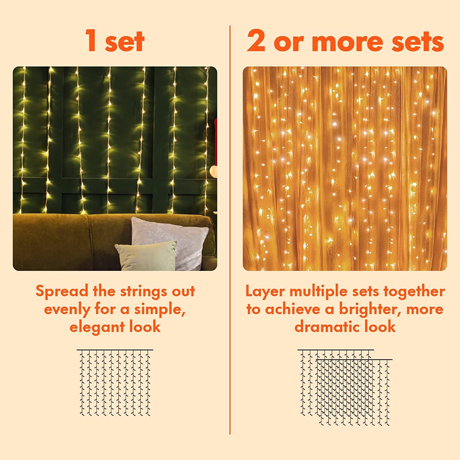 Twinkle Star 300 LED Window Curtain String Light Wedding Party Home Garden Bedroom Outdoor Indoor Wall Decorations, Warm White - Twinkle Star