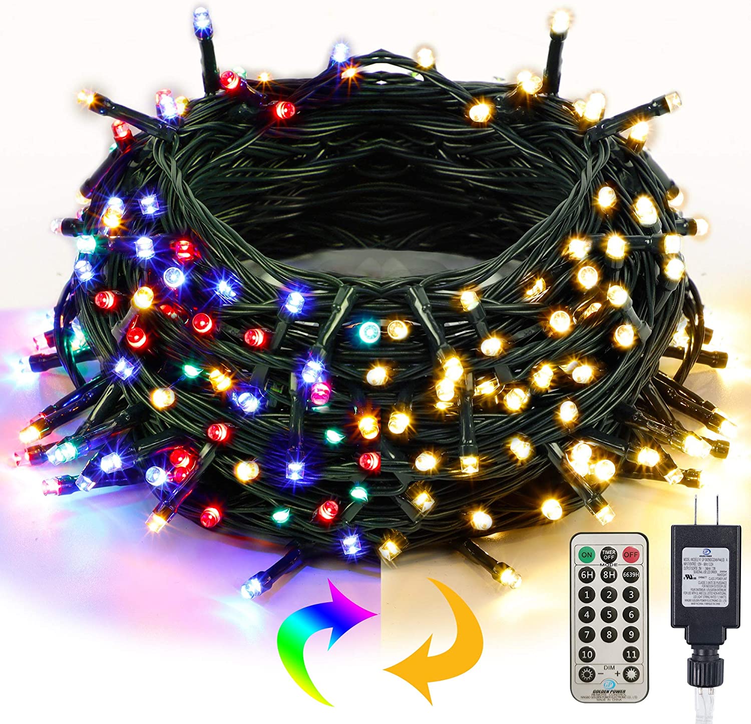 Twinkle Star Christmas String Lights, 66ft 200 LED Color Changing Tree Light Plug in 11 Modes Functions Warm White & Multicolor with Remote Timer, Connectable for Outdoor Indoor Xmas Party De - Twinkle Star