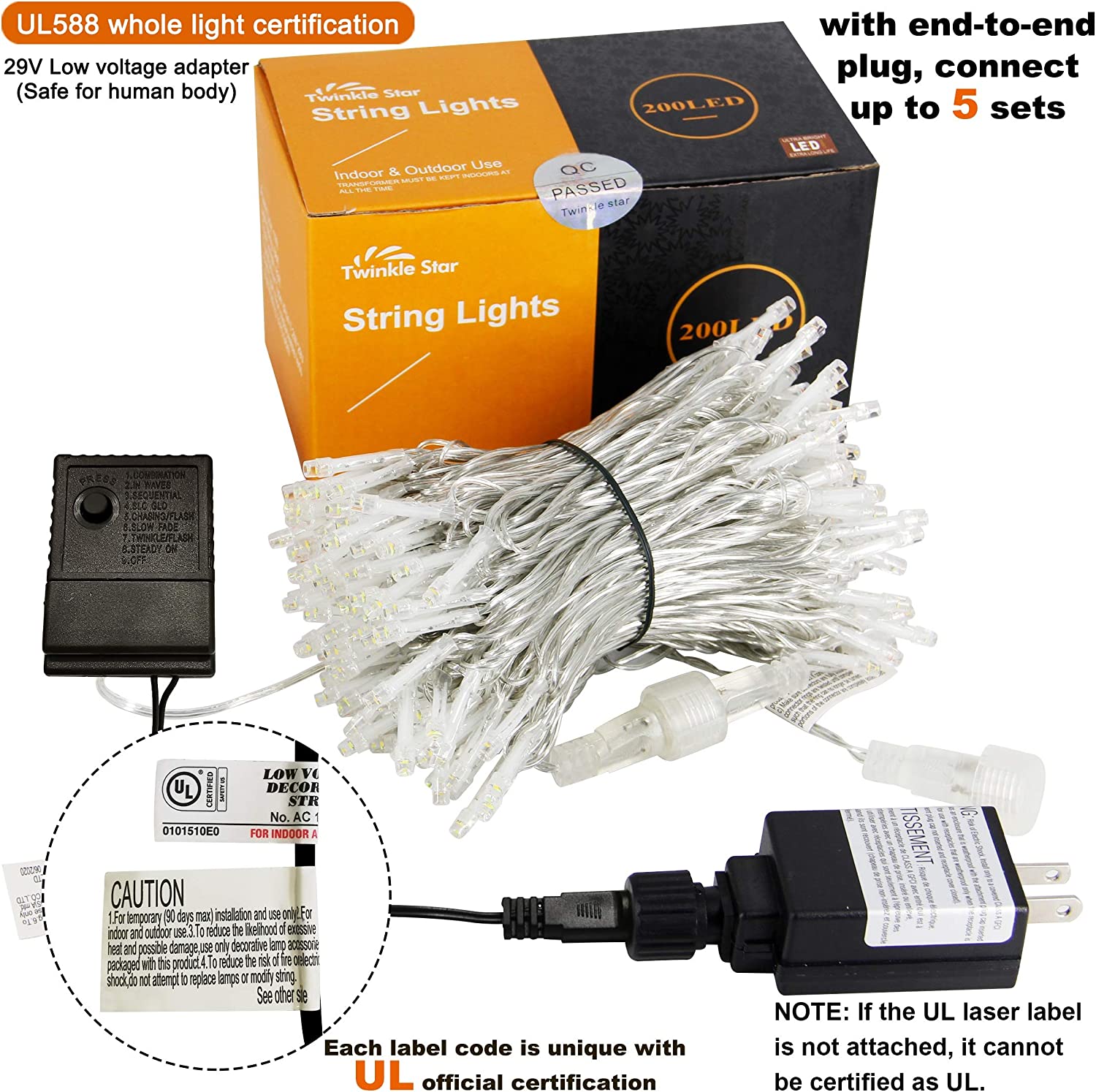 Twinkle Star 66FT 200 LED Indoor Fairy String Lights, Plug in String Light 8 Modes Waterproof for Outdoor Christmas Wedding Party Bedroom Decorations (Blue) - Twinkle Star