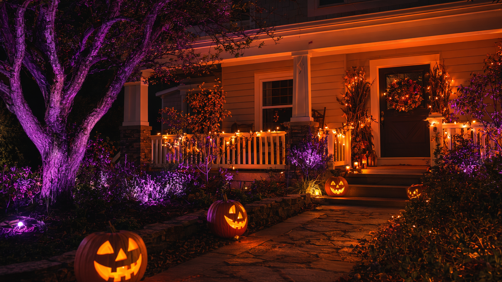 Halloween outdoor lighting ideas — spooky yard glow