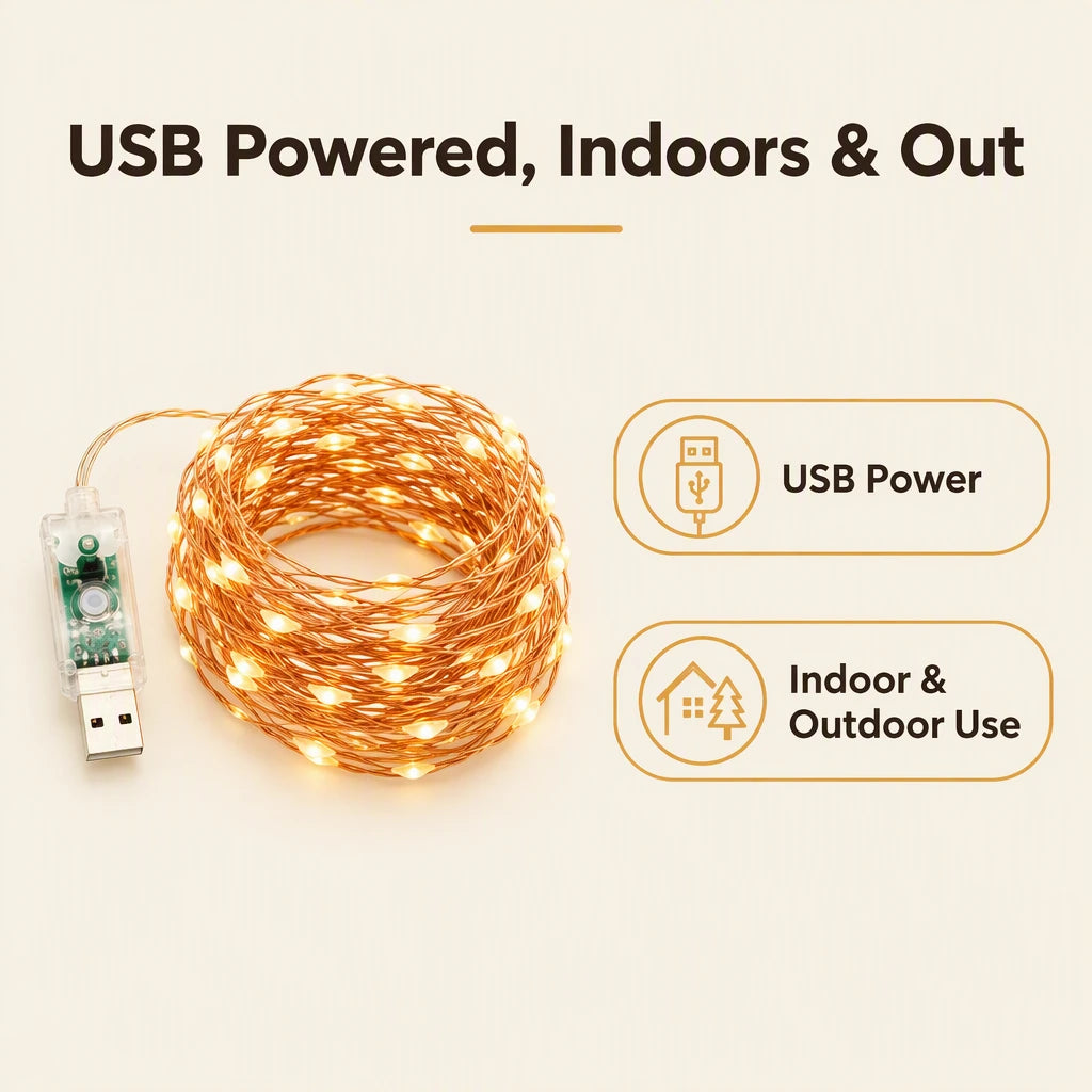 USB powered, indoor and outdoor use infographic