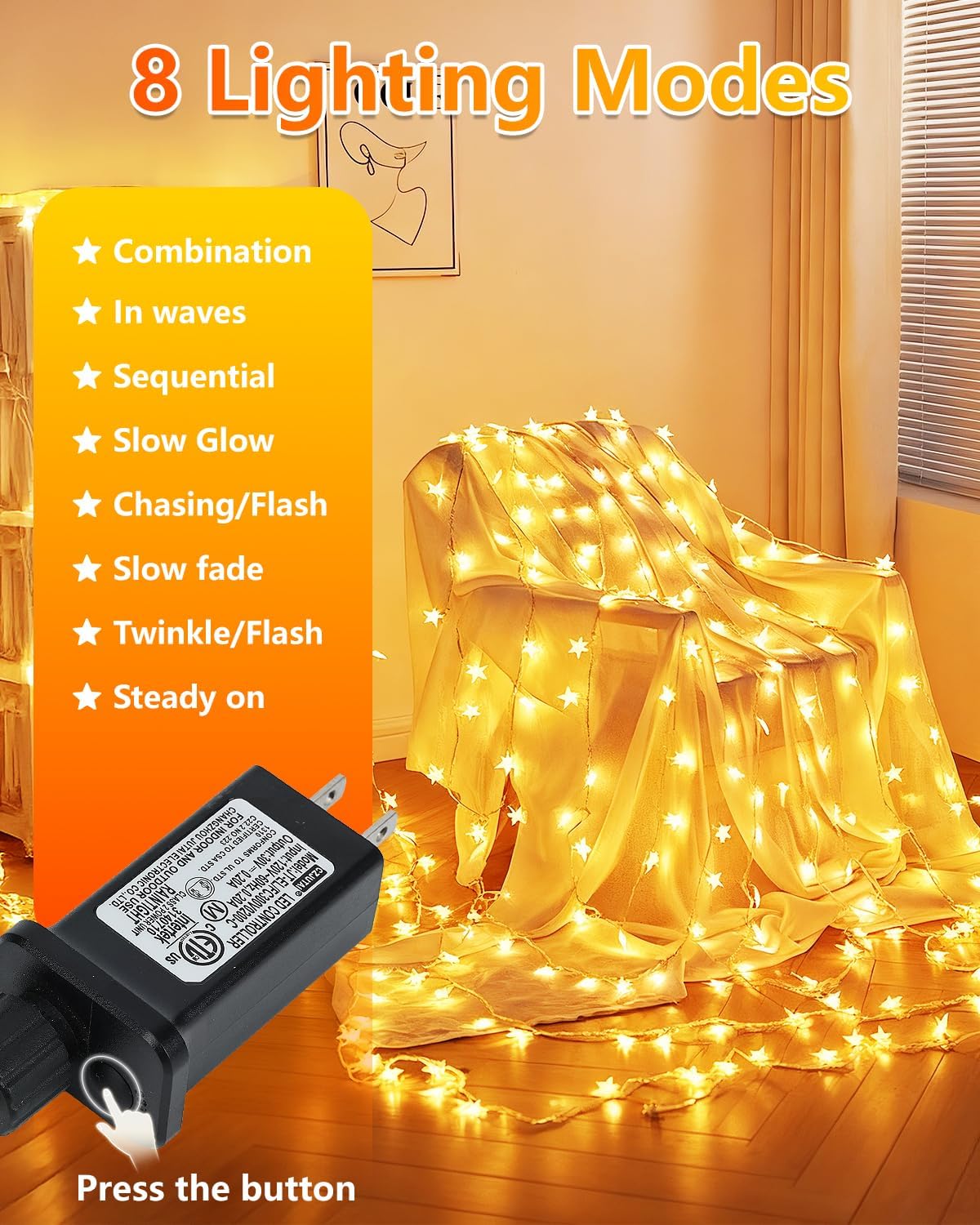 Twinkle Star 100 LED Star String Lights, 33FT Plug in Fairy String Lig