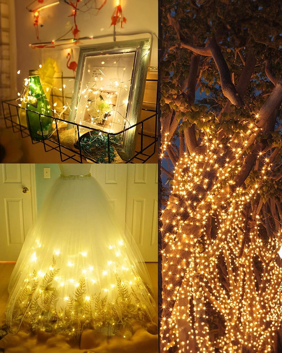Twinkle Star 2/4 Pack Outdoor Solar String Lights, 39.4 FT 120 LED Solar Powered Decorative Fairy Lights with 8 Modes, Waterproof Black Wire Light for Thanksgiving Patio Yard Trees Party, Orange