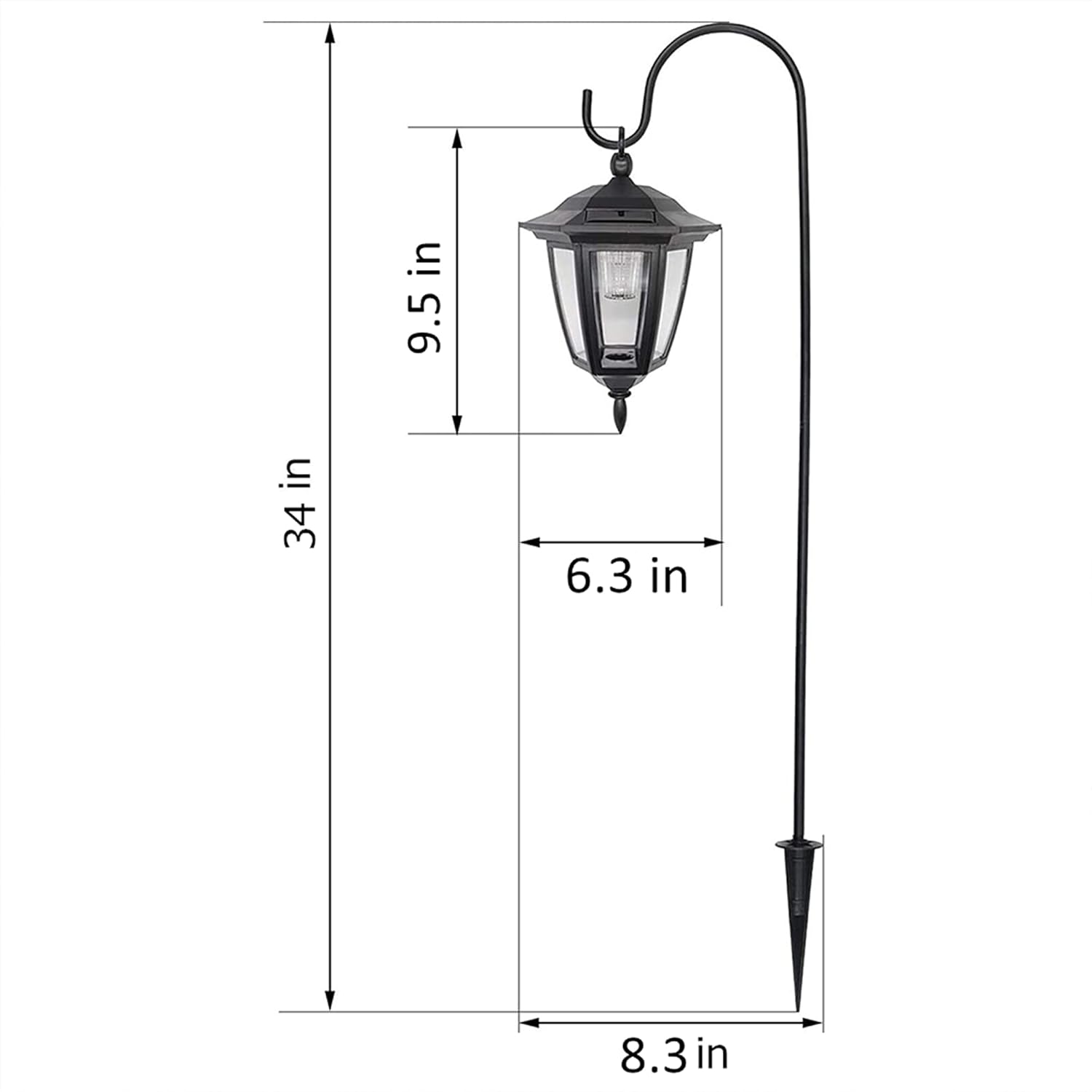 34 Inch Hanging Solar Lights, Decorative Garden Lanterns with 2 Shepherd Hooks, Solar Powered Coach Lights, Warm White LED Outdoor Lighting for Landscape, Yard, Pathway and Patio, 2 Pack