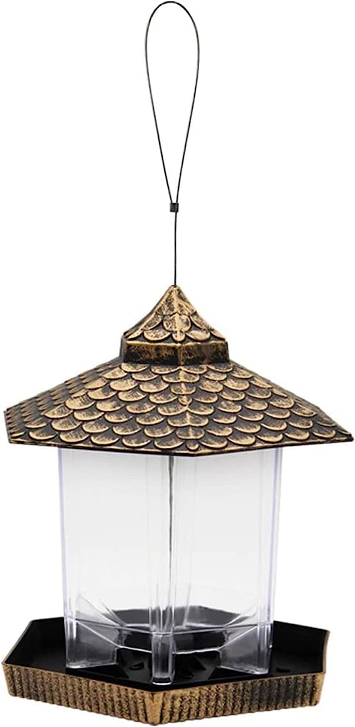 Wild Bird Feeder Hanging for Garden Yard Outside Decoration, Hexagon Shaped with Roof