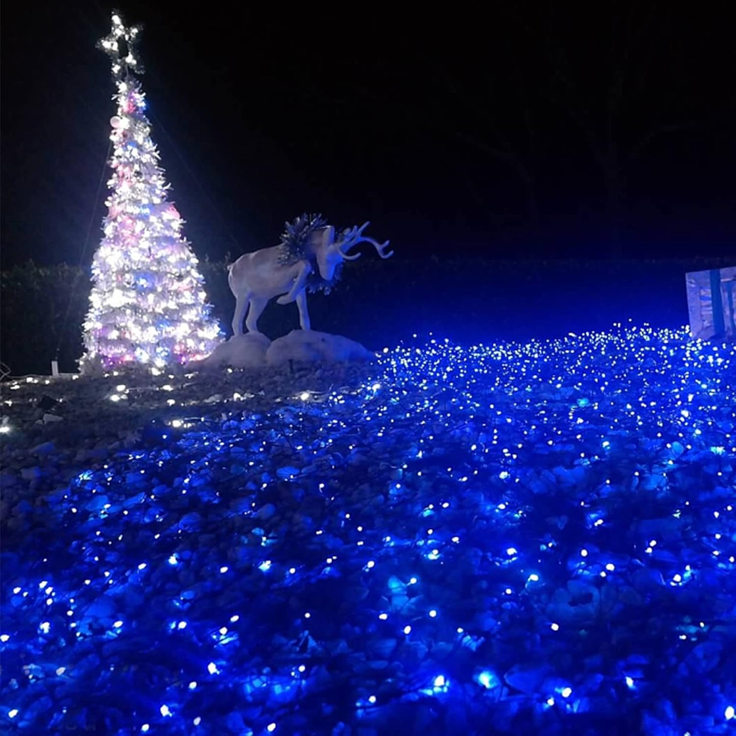 Twinkle Star Christmas Fairy Lights Battery Operated, 33ft 100 LED Waterproof Silver Wire String Light, Remote Control & 8 Modes Indoor Outdoor Xmas Tree Wedding Party Decorations, Blue, 1 Pack