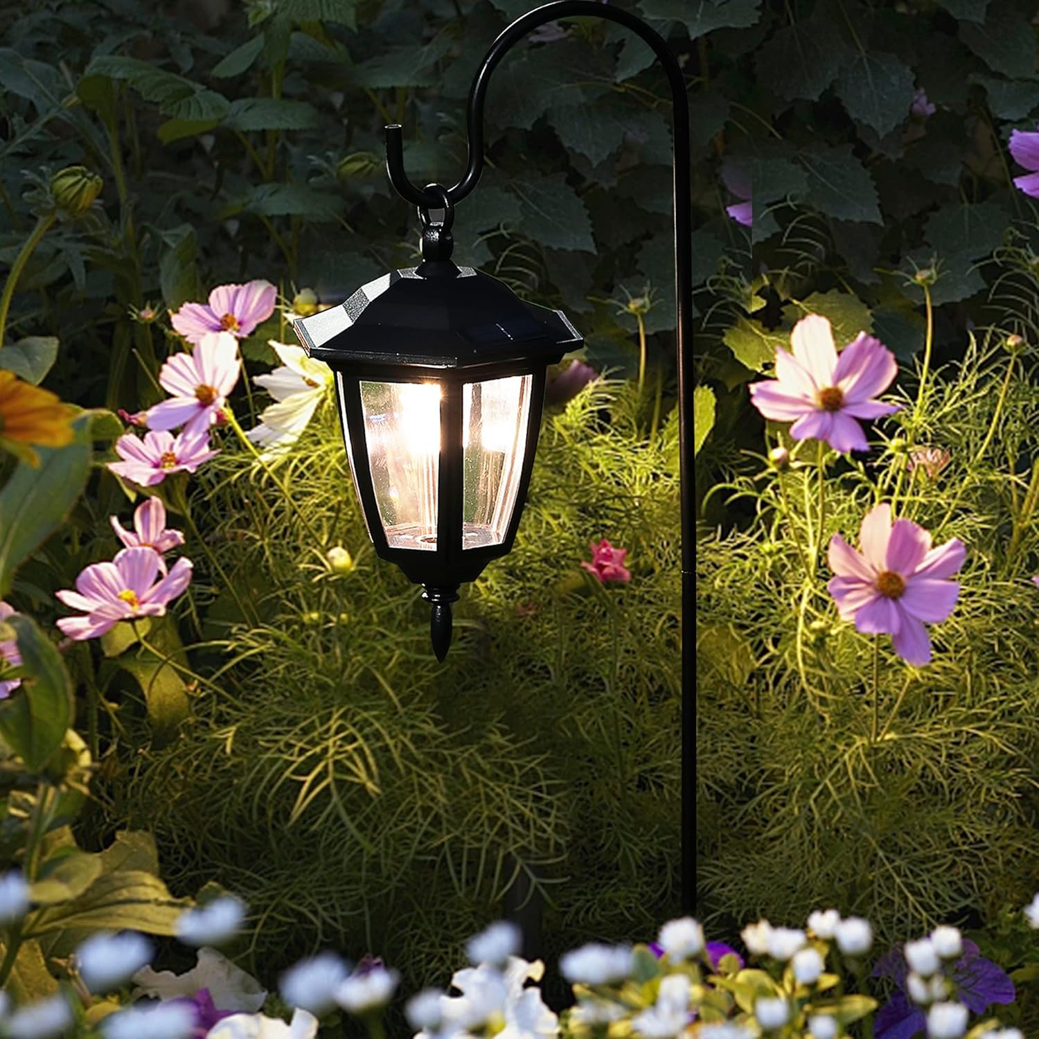 34 Inch Hanging Solar Lights, Decorative Garden Lanterns with 2 Shepherd Hooks, Solar Powered Coach Lights, Warm White LED Outdoor Lighting for Landscape, Yard, Pathway and Patio, 2 Pack