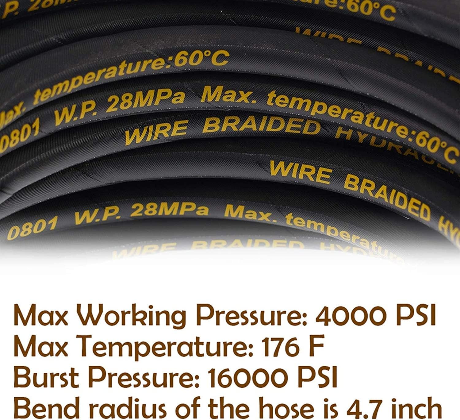 Twinkle Star 25FT Pressure Washer Hose with 3/8 Inch Quick Connect, High Tensile Wire Braided, 4000 PSI