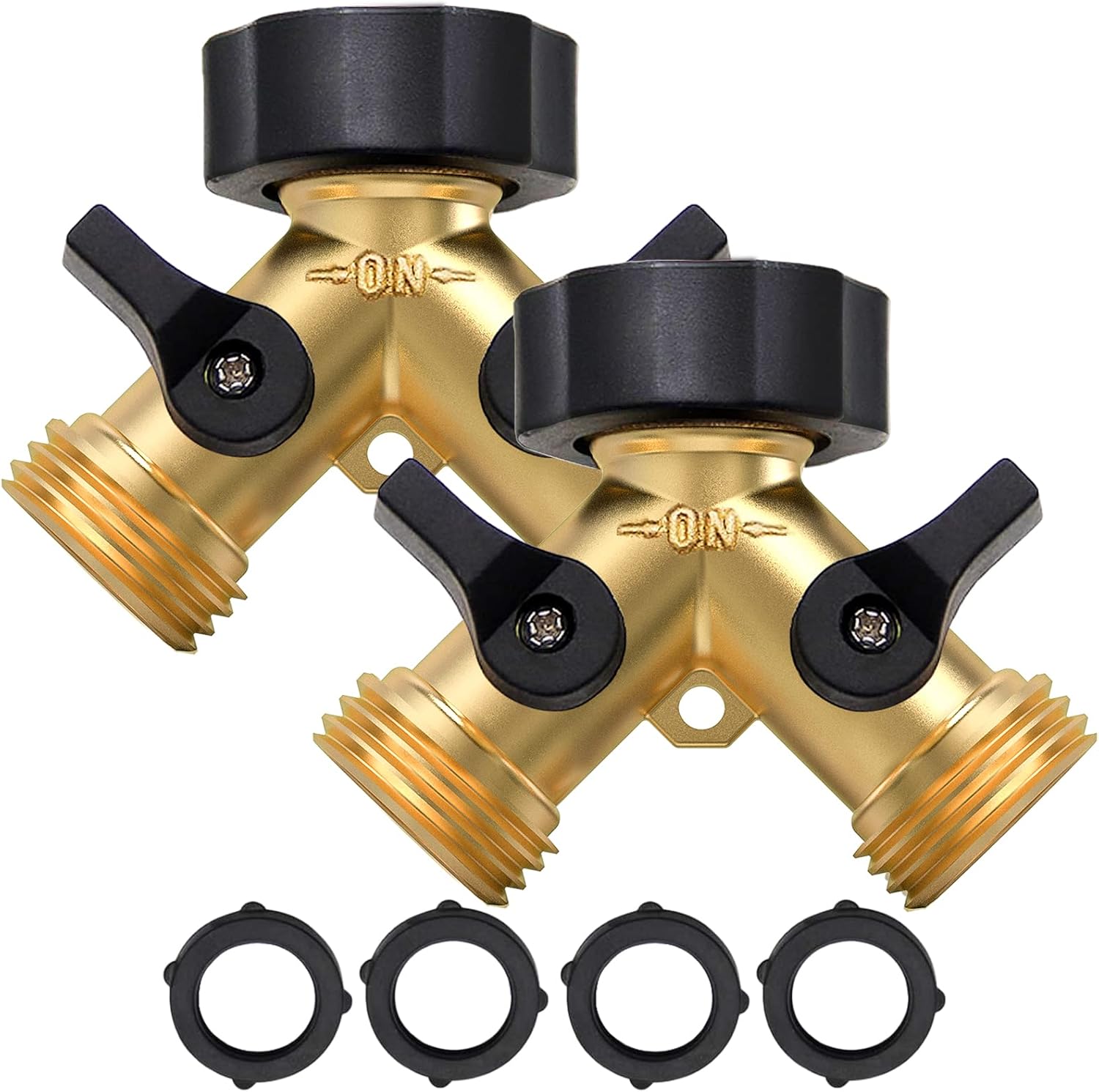 Garden Hose Splitter 2 Way Heavy Duty, Y Connector Brass Garden Hose Adapter, Hose Bib Splitter with 2 Extra Rubber Washers