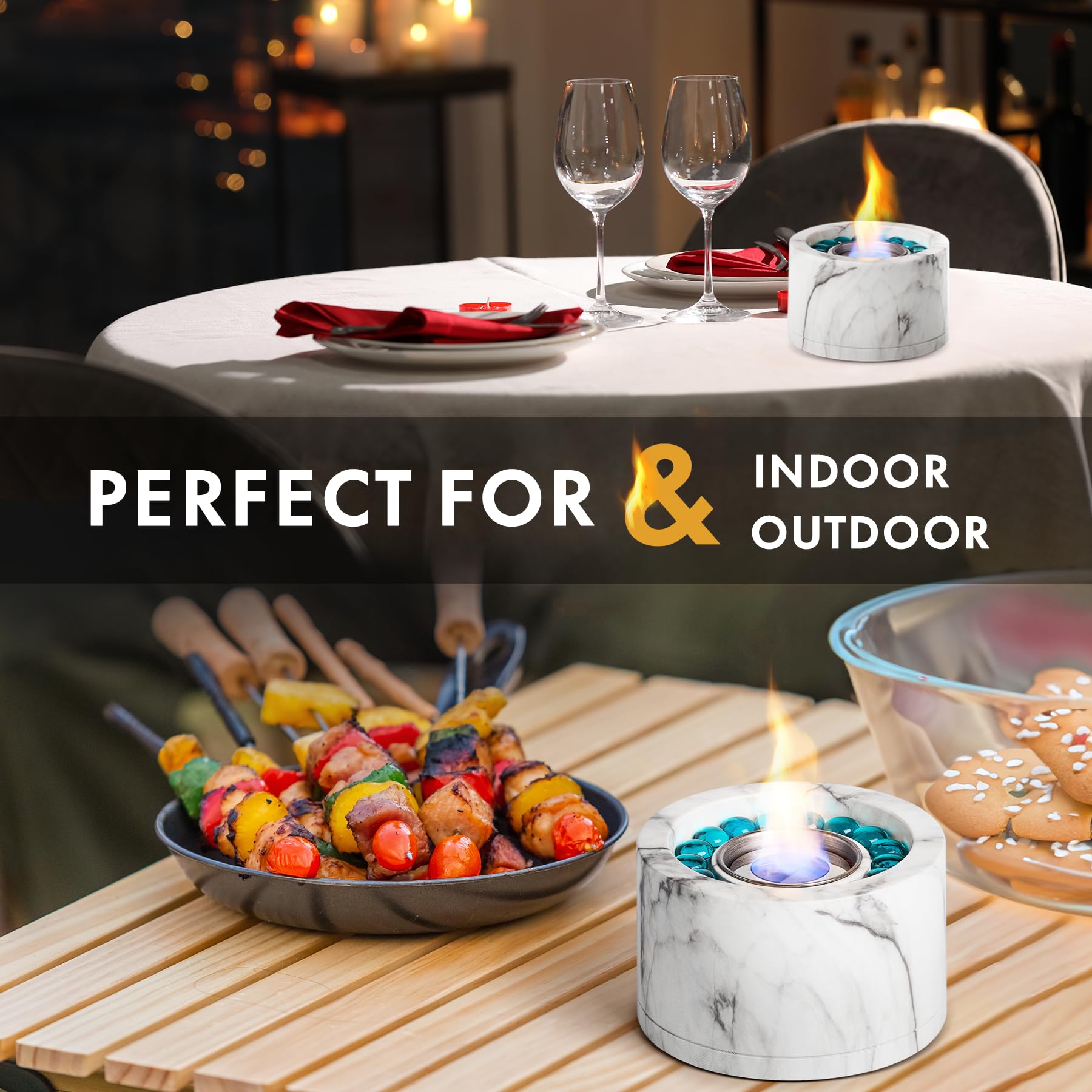 Twinkle Star Tabletop Fire Pit Bowl, Bio Ethanol Fuel Fire Pit with 2