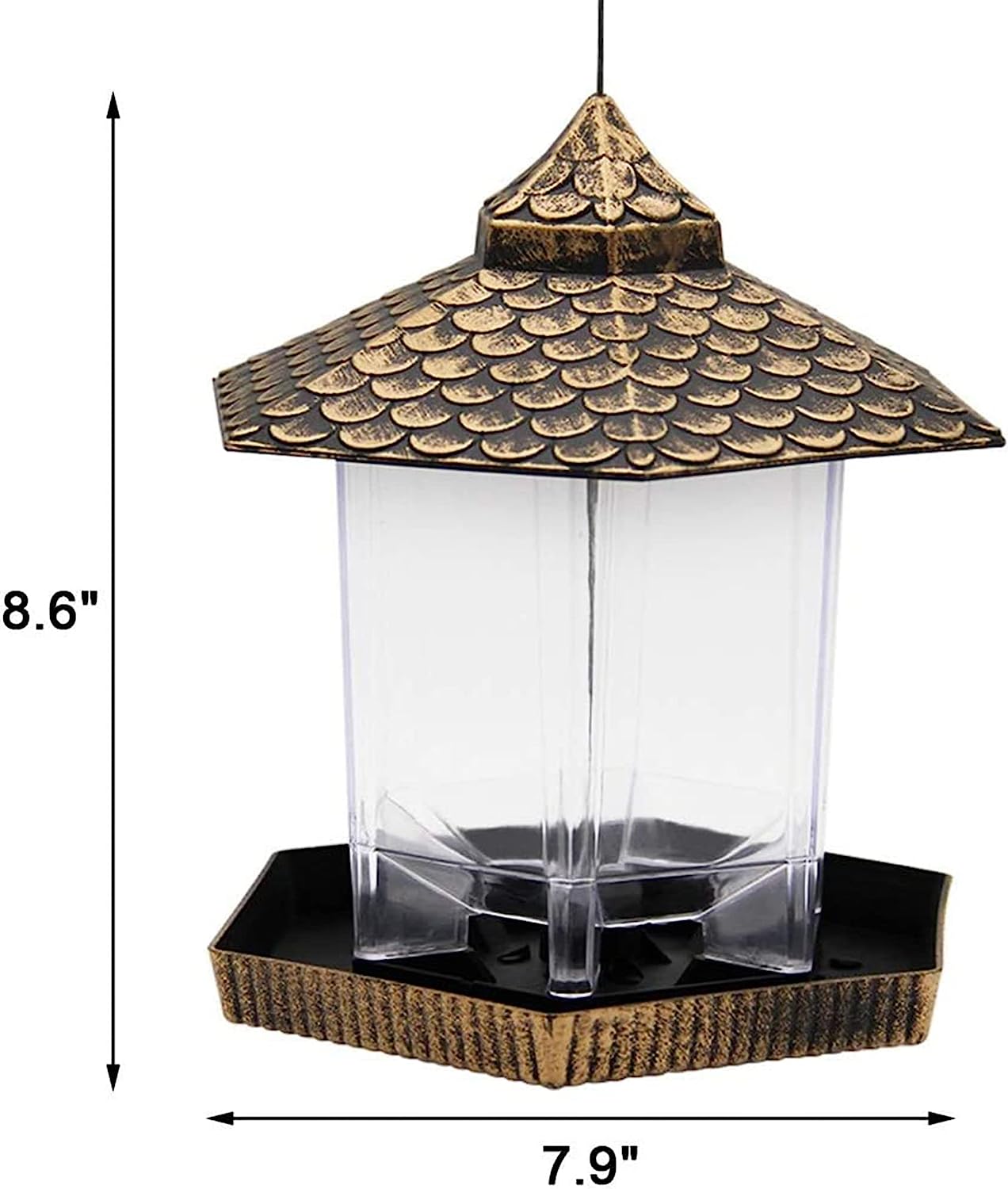 Wild Bird Feeder Hanging for Garden Yard Outside Decoration, Hexagon Shaped with Roof