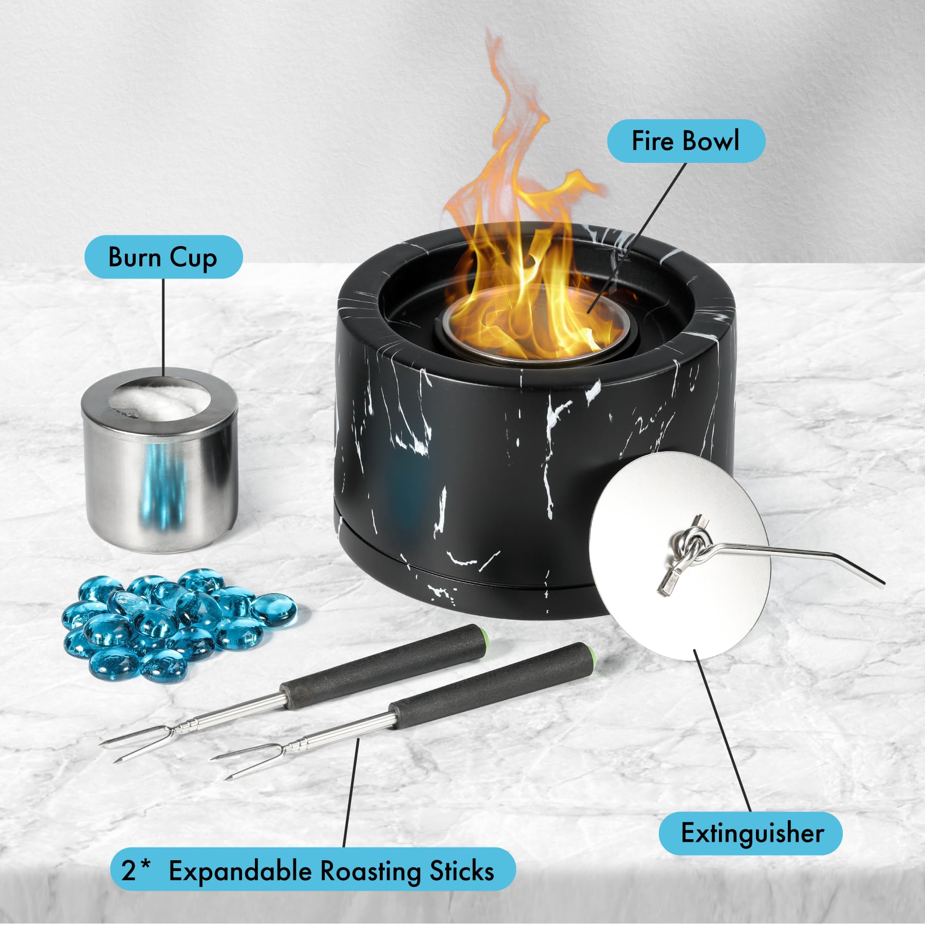 Twinkle Star Tabletop Fire Pit Bowl, Bio Ethanol Fuel Fire Pit with 2
