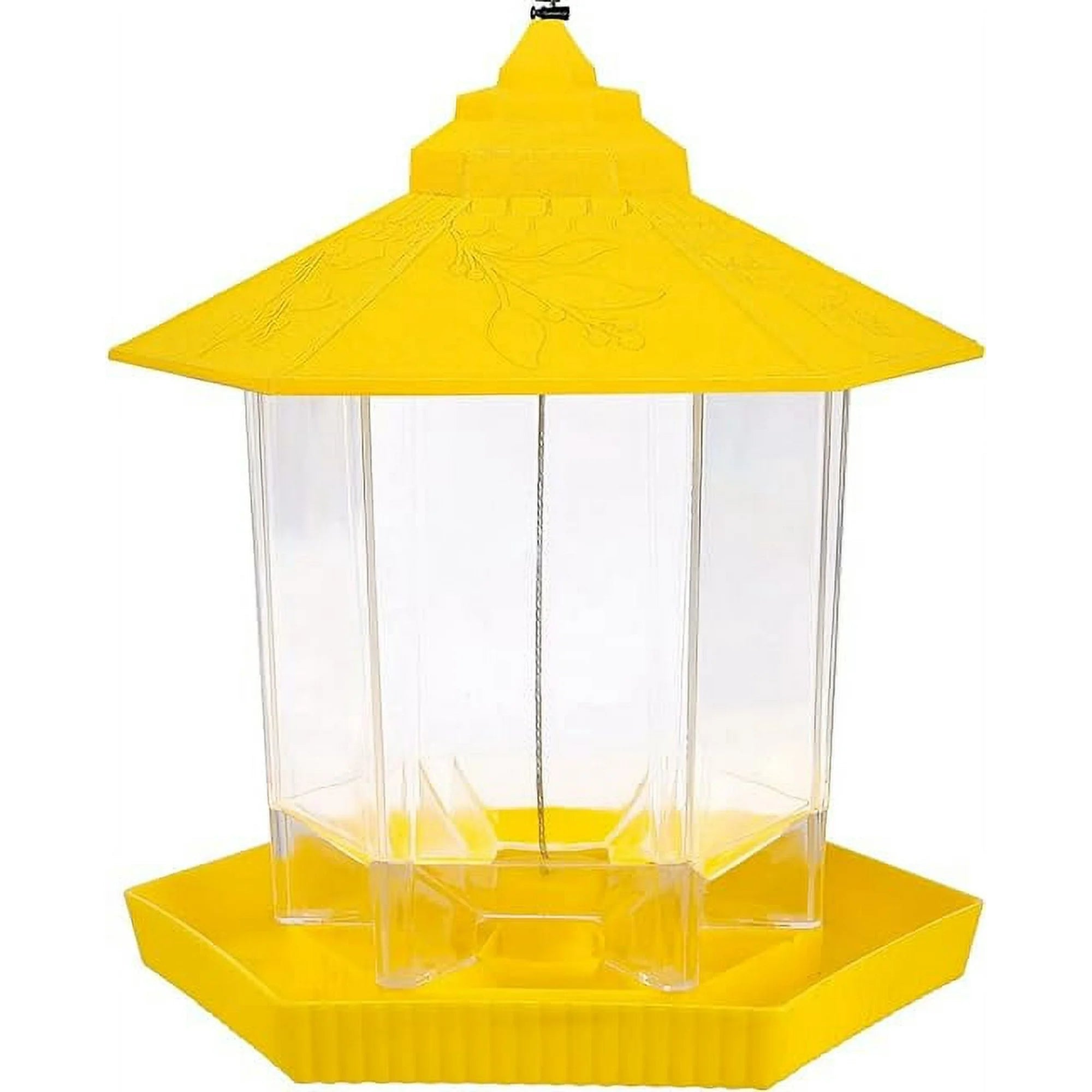 Wild Bird Feeder Hanging for Garden Yard Outside Decoration, Panorama Gazebo Birdfeeder, Hexagon Shaped with Roof, Grey