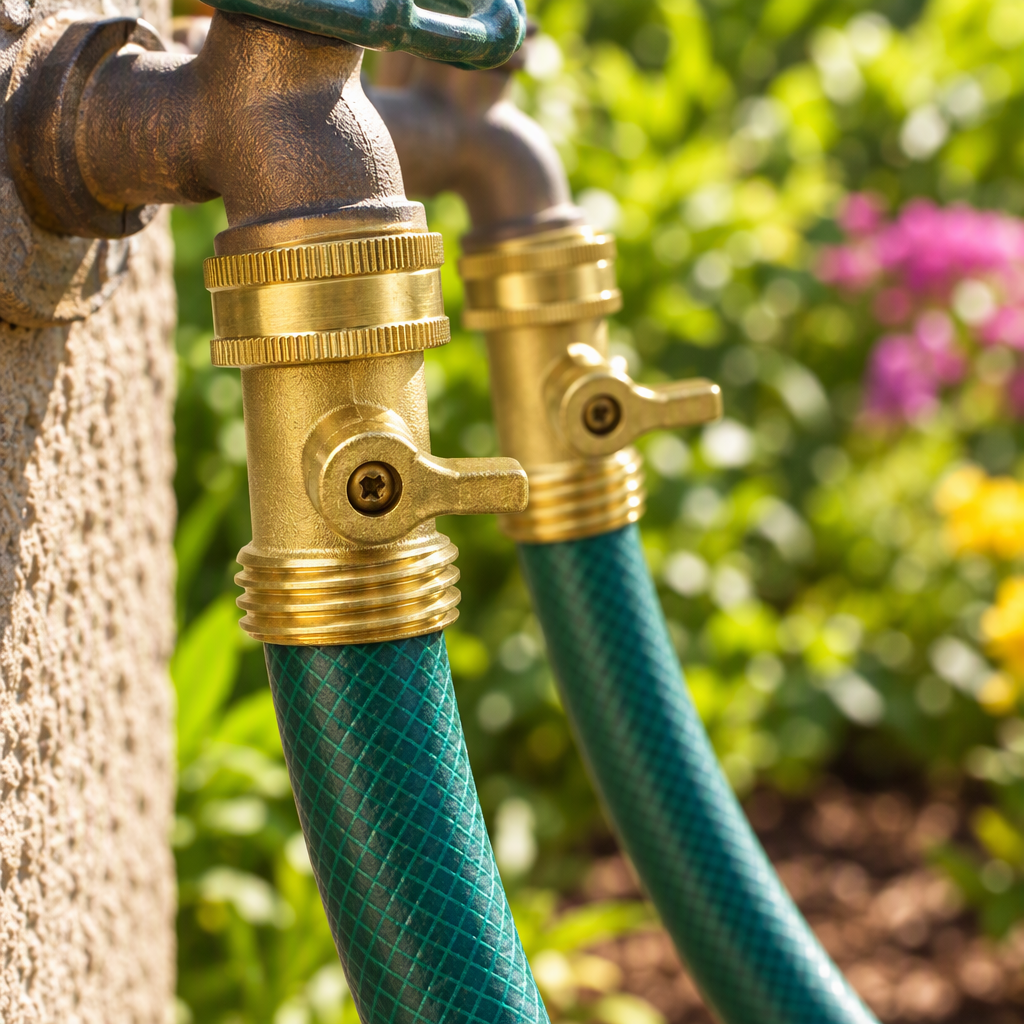 Water hose shut-off valve installed on a garden hose