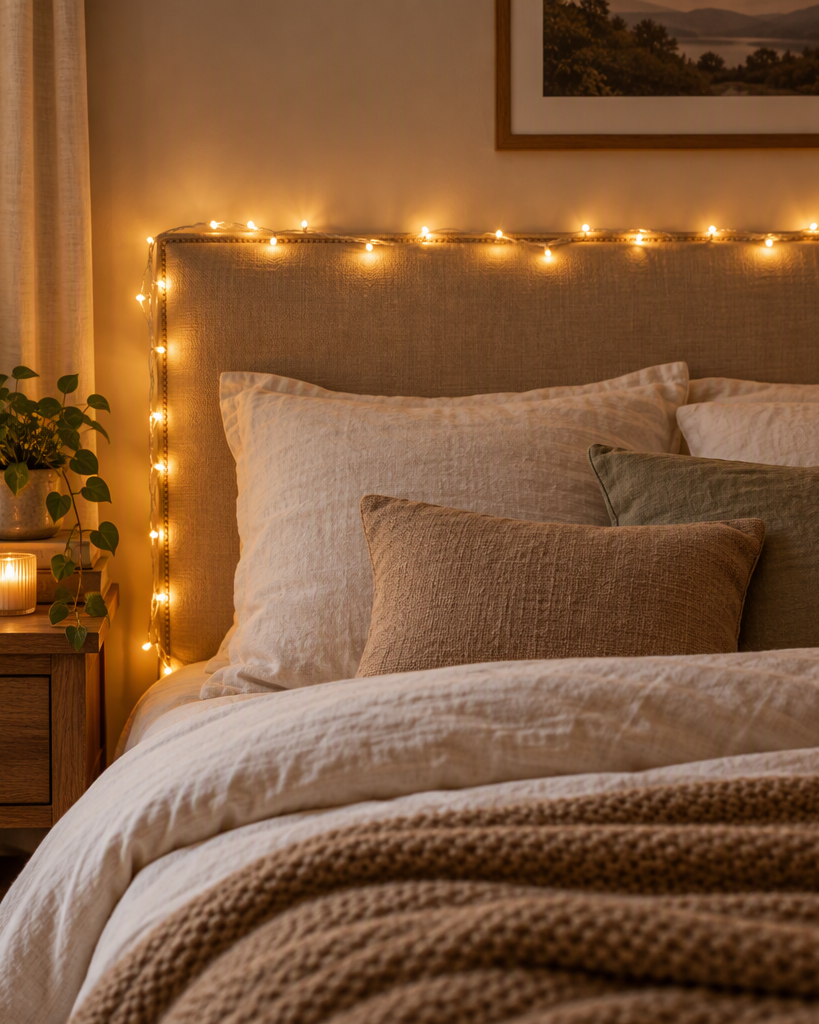 Warm white LED curtain lights behind a wedding table
