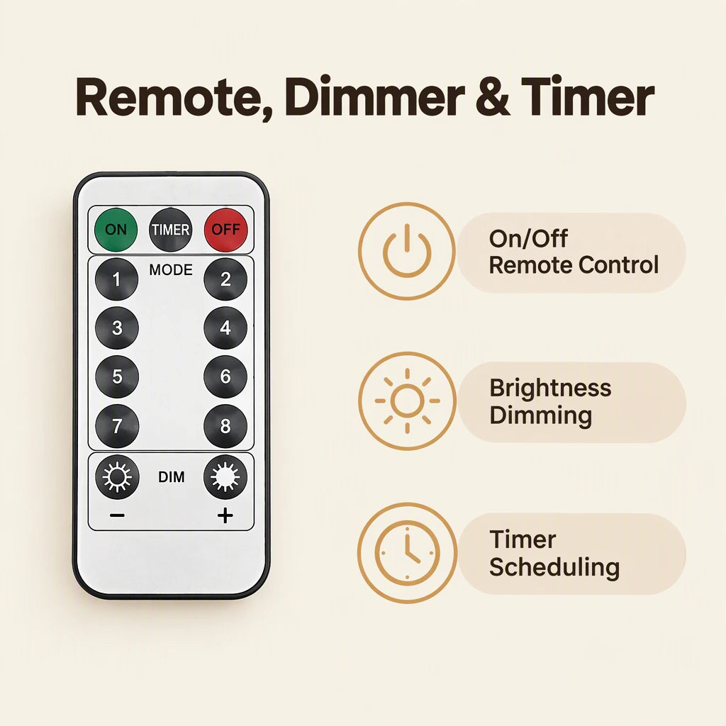 Remote control with dimmer and timer infographic
