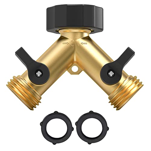 Twinkle Star Garden Hose Splitter 2 Way Heavy Duty, Y Connector Brass Garden Hose Adapter, Hose Bib Splitter with 2 Extra Rubber Washers - Twinkle Star