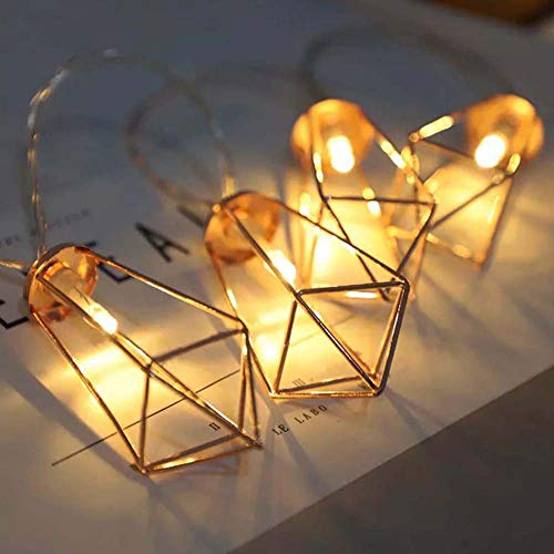 Twinkle Star 10 LED 6.6 ft Diamond String Lights Battery Operated, Geometric String Lights Warm White, Rose Gold Metal Lamps Decor for Indoor Wedding Party Bedroom Christmas - Twinkle Star