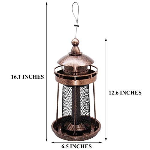 Twinkle Star Wild Bird Feeder Hanging for Garden Yard Outside Decoration, Panorama Gazebo Birdfeeder, Lighthouse Shaped (Copper Red) - Twinkle Star