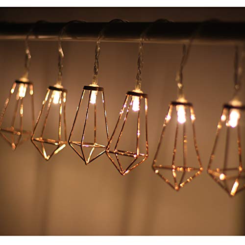 Twinkle Star 10 LED 6.6 ft Diamond String Lights Battery Operated, Geometric String Lights Warm White, Rose Gold Metal Lamps Decor for Indoor Wedding Party Bedroom Christmas - Twinkle Star