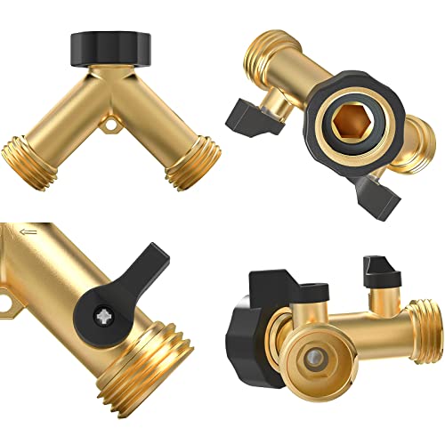 Twinkle Star Garden Hose Splitter 2 Way Heavy Duty, Y Connector Brass Garden Hose Adapter, Hose Bib Splitter with 2 Extra Rubber Washers - Twinkle Star