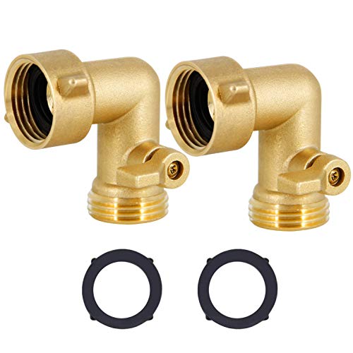 Twinkle Star 90 Degree Garden Hose Elbow with Shut Off Valve 2 Pack, 3/4" Heavy Duty Hose Adapter with 2 O-rings, Solid Brass Gooseneck Garden Hose Connector - Twinkle Star