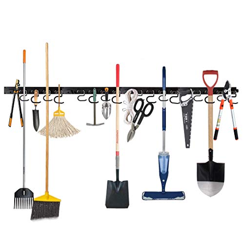 Twinkle Star Upgrade 64 Inch Garage Tool Organizer Wall Mounted, Mop Broom Holder Adjustable Storage System, Wall Holders for Garden Tools, Heavy Duty Tool Hanger with 16 Hooks 4 Rails - Twinkle Star