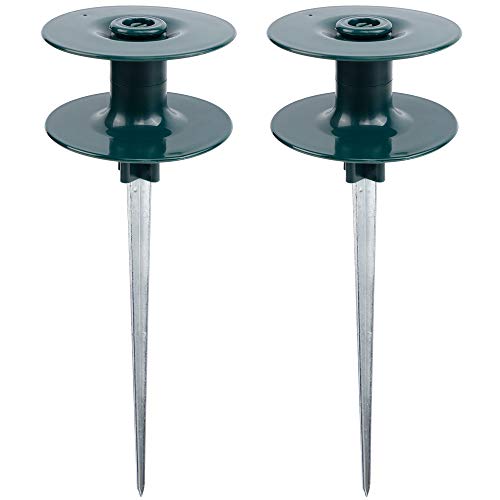 Twinkle Star 10 Inch Garden Hose Guide Spike, Rust Free Zink Sturdy Metal Stake, Heavy Duty Dark Green Spin Top, Keeps Garden Hose Out of Flower beds, for Plant Protection, 2 Pack - Twinkle Star