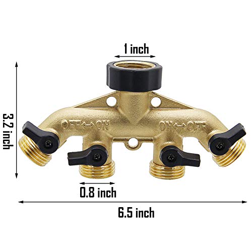 Twinkle Star 4 Way Heavy Duty Brass Garden Hose Splitter, Hose Connector 3/4", Hose Spigot Adapter with 4 Valves - Twinkle Star