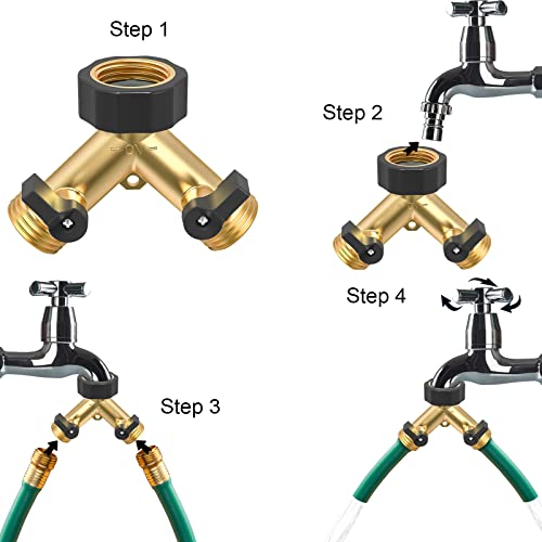 Twinkle Star Garden Hose Splitter 2 Way Heavy Duty, Y Connector Brass Garden Hose Adapter, Hose Bib Splitter with 2 Extra Rubber Washers - Twinkle Star