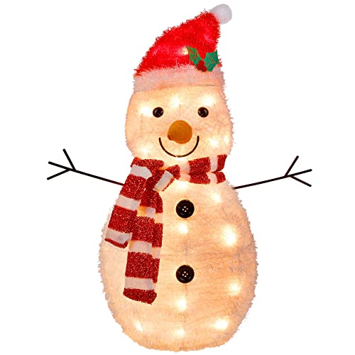 Twinkle Star 22 Inch Lighted Christmas Tinsel Snowman Decorations, Pre-Lit Light Up with 25 Count Clear Incandescent Lights, Indoor or Outdoor Garden Yard Lawn Festive Holiday Decoration - Twinkle Star