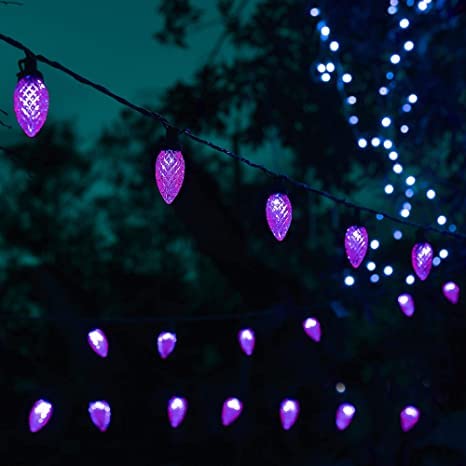 Twinkle Star C9 Halloween Lights, 24.5 FT 50 Count Faceted Strawberry String Lights Indoor Outdoor Decor, 120V UL Certified Connectable Christmas Tree Light Strand for Patio Holiday Party Hom - Twinkle Star