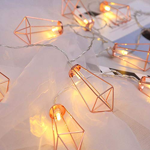 Twinkle Star 10 LED 6.6 ft Diamond String Lights Battery Operated, Geometric String Lights Warm White, Rose Gold Metal Lamps Decor for Indoor Wedding Party Bedroom Christmas - Twinkle Star