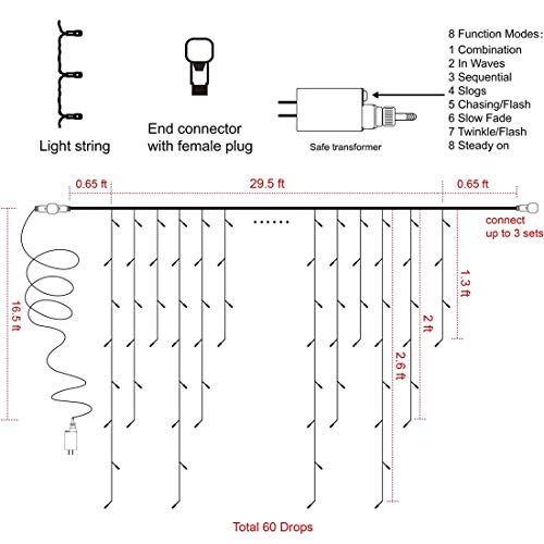 Twinkle Star 360 LED Christmas Icicle Lights Outdoor Dripping (Cool White) - Twinkle Star