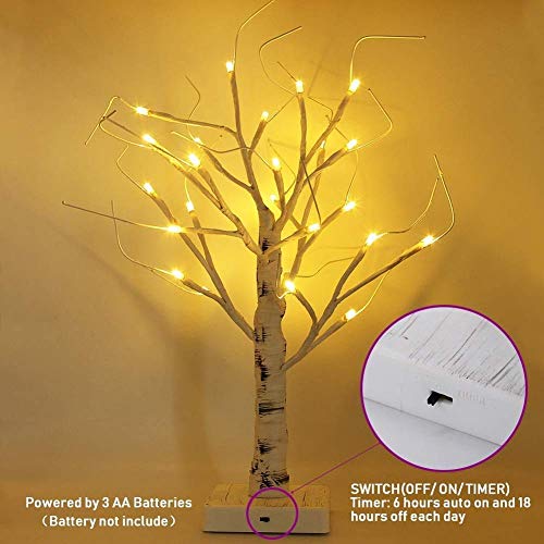 Twinkle Star 24 LED Tabletop Lighted Birch Tree Battery Operated, Thanksgiving Table Decoration Lights for Indoor Christmas Wedding Party Home Bedroom Fall Decoration - Twinkle Star