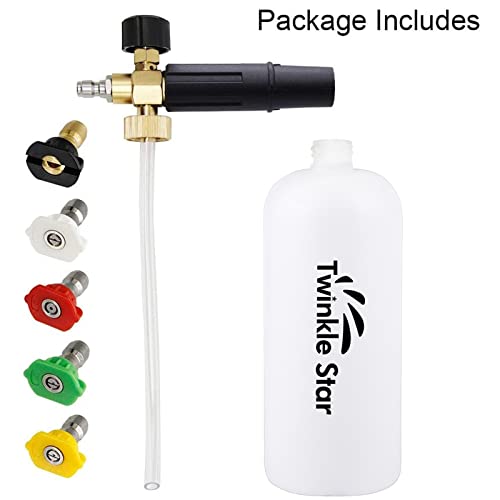 Twinkle Star Foam Cannon 1 L Bottle Snow Foam Lance with 1/4" Quick Connector, 5 Nozzle Tips for Pressure Washer - Twinkle Star