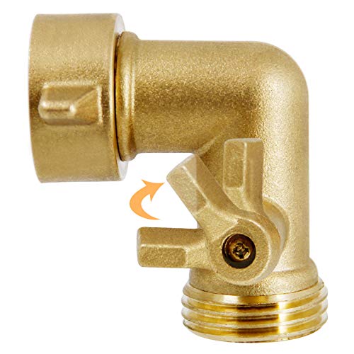 Twinkle Star 90 Degree Garden Hose Elbow with Shut Off Valve 2 Pack, 3/4" Heavy Duty Hose Adapter with 2 O-rings, Solid Brass Gooseneck Garden Hose Connector - Twinkle Star