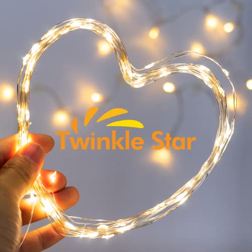 Twinkle Star 33FT 100 LED Silver Wire Fairy String Lights for Christmas Wedding Party Home Holiday Decoration,Battery Operated, Warm White, Pack of 1 - Twinkle Star